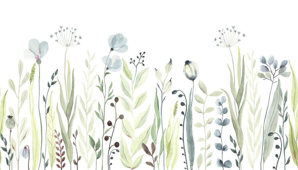 Aquarellmalerei von Blumen und Blättern Aquarellmalerei von Blumen und Blättern