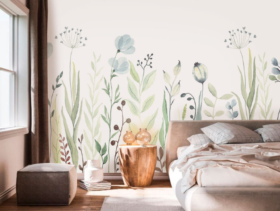 Aquarellmalerei von Blumen und Blättern