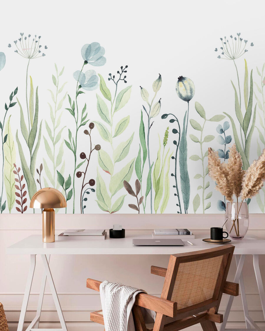 Aquarellmalerei von Blumen und Blättern