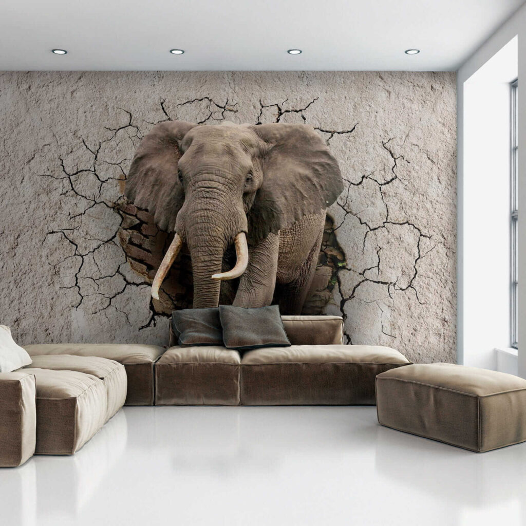 An elephant coming through a wall