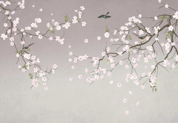 Baumzweig mit Blumen und Vögeln Baumzweig mit Blumen und Vögeln
