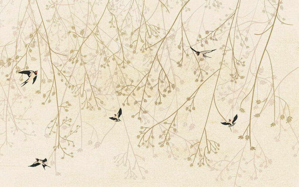 Vögel fliegen in den Zweigen eines Baumes Vögel fliegen in den Zweigen eines Baumes