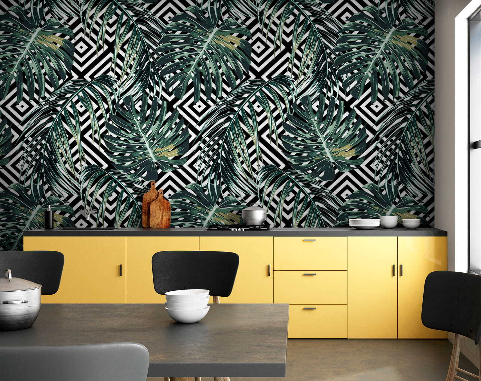 u79688pik1m - Muster aus Blättern auf einem schwarzen und weißen Hintergrund - tegory