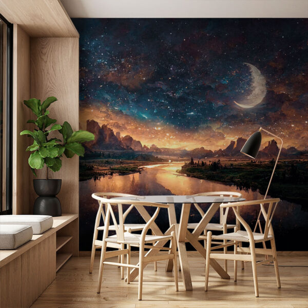 Fluss mit einem Mond am Himmel Fluss mit einem Mond am Himmel