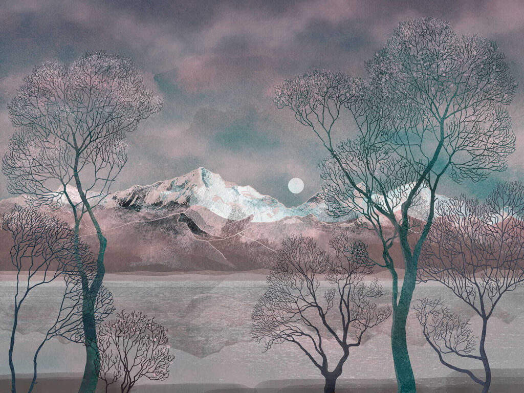 Landschaft mit Bäumen und Bergen Landschaft mit Bäumen und Bergen