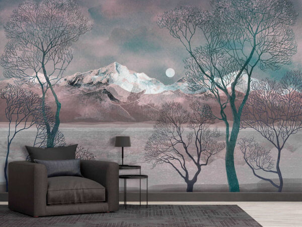 Landschaft mit Bäumen und Bergen Landschaft mit Bäumen und Bergen