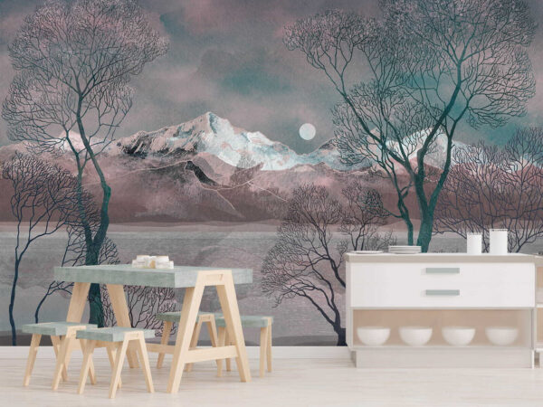 Landschaft mit Bäumen und Bergen Landschaft mit Bäumen und Bergen