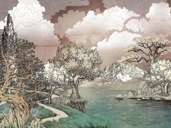 Landschaft mit Bäumen und einem See Landschaft mit Bäumen und einem See