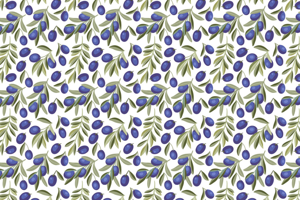 Muster aus blauen Beeren und Blättern Muster aus blauen Beeren und Blättern