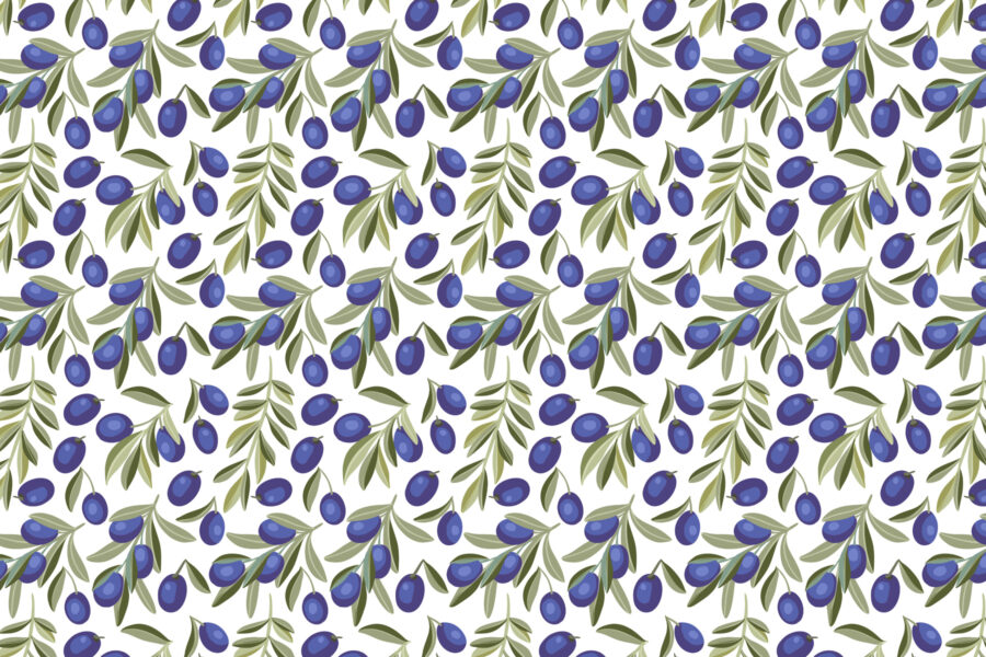Muster aus blauen Beeren und Blättern
