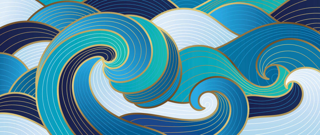 Eine blau-weiß gewirbelte Welle Eine blau-weiß gewirbelte Welle