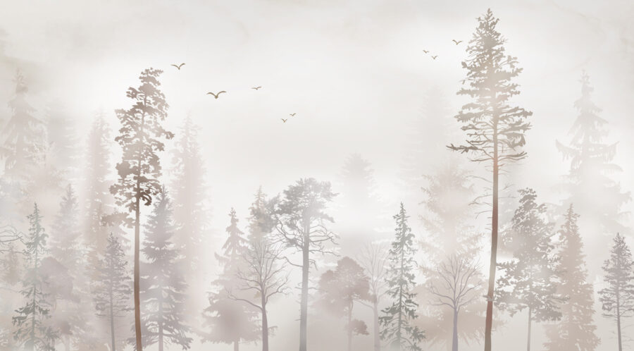 Eine Gruppe von Bäumen in einem nebligen Wald