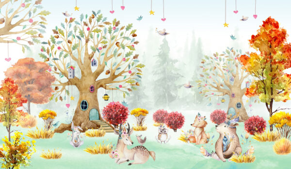 Ein Aquarell von Tieren im Wald Ein Aquarell von Tieren im Wald