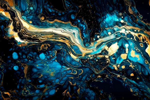 Azurblaue Ströme, die metallische Farbtöne umarmen Azurblaue Ströme, die metallische Farbtöne umarmen