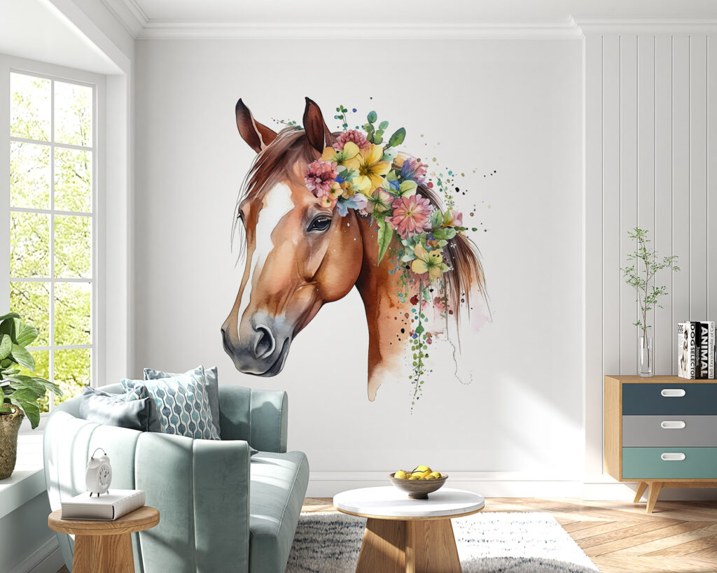 u98192pir5m 1024x819 - Ein Aquarell eines Pferdes mit Blumen auf dem Kopf