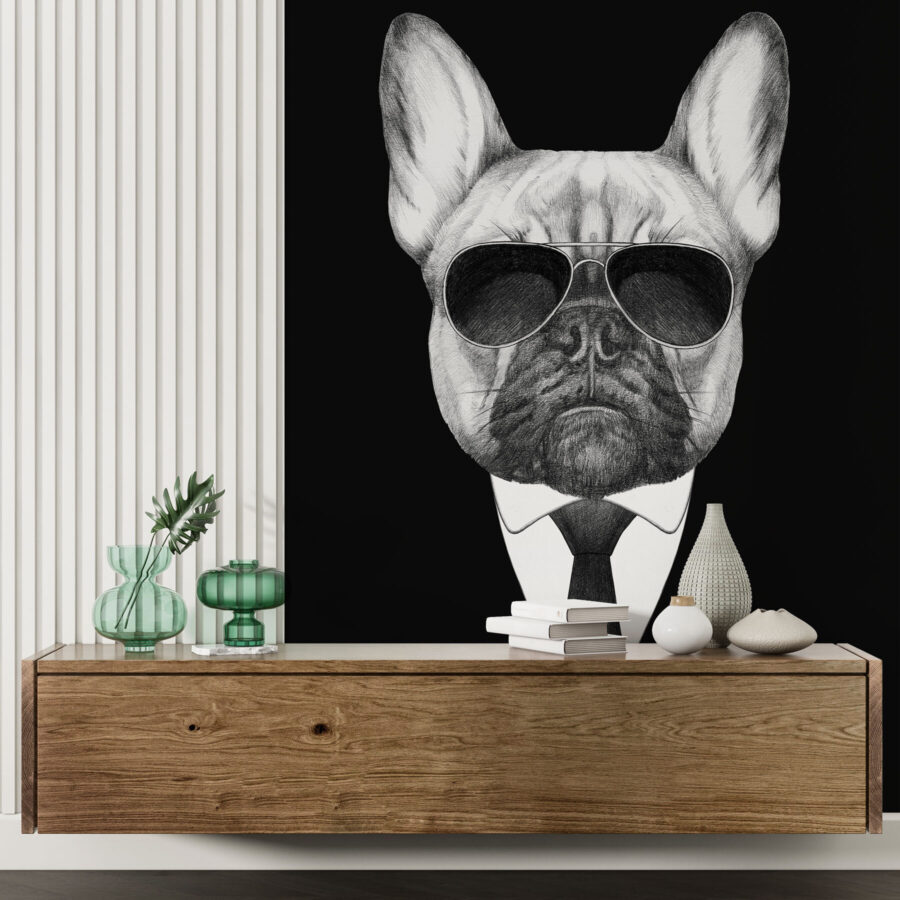 Fototapeten Ein Hund mit Sonnenbrille und Anzug