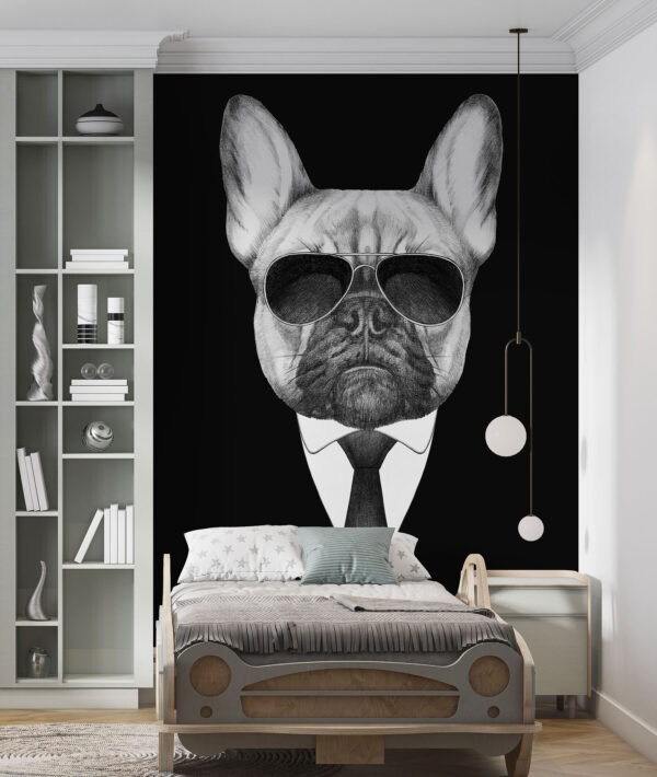 Ein Hund mit Sonnenbrille und Anzug Ein Hund mit Sonnenbrille und Anzug