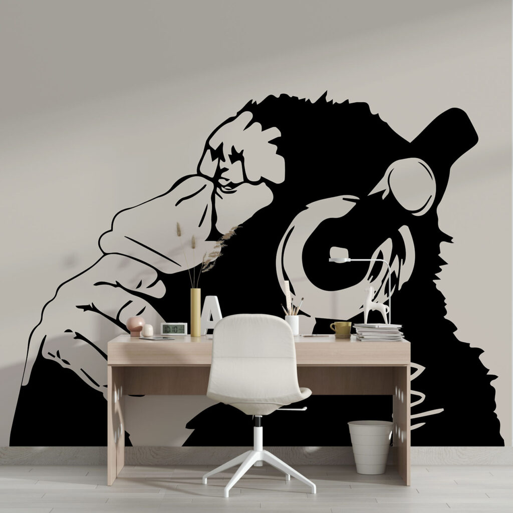 A monkey wearing headphones