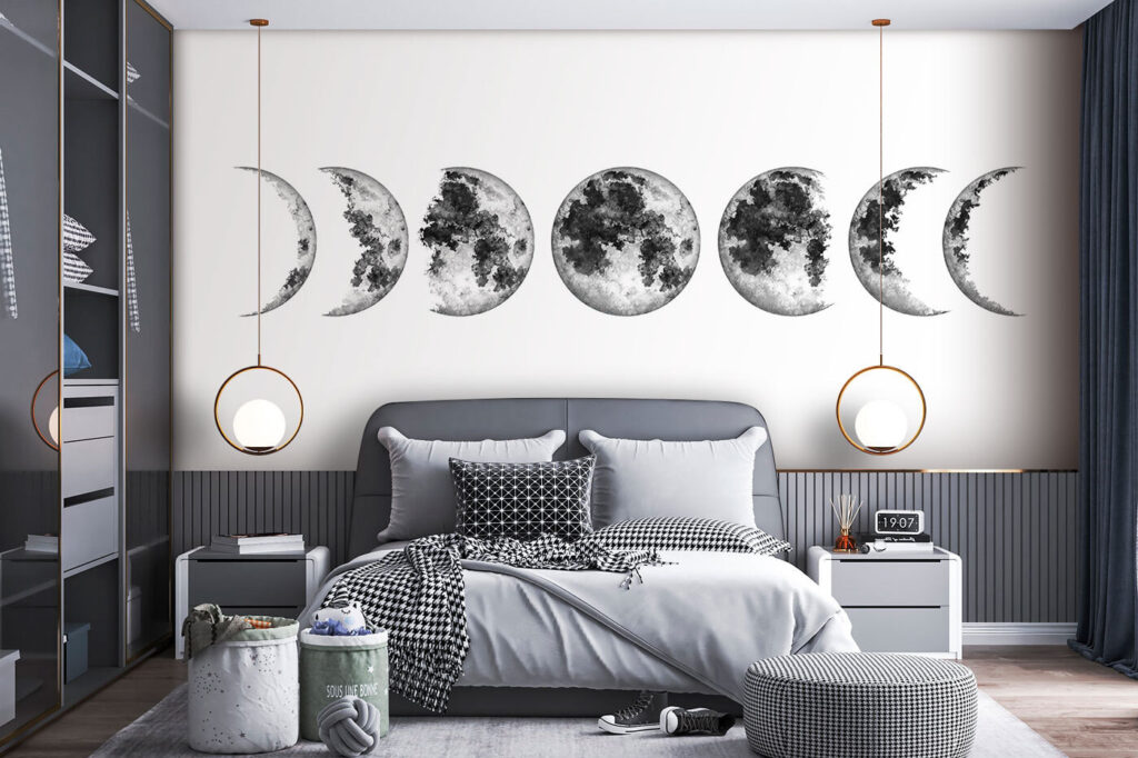 A row of phases of the moon
