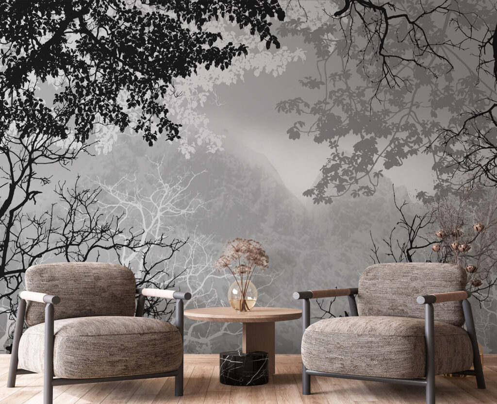 A group of trees with branches and leaves