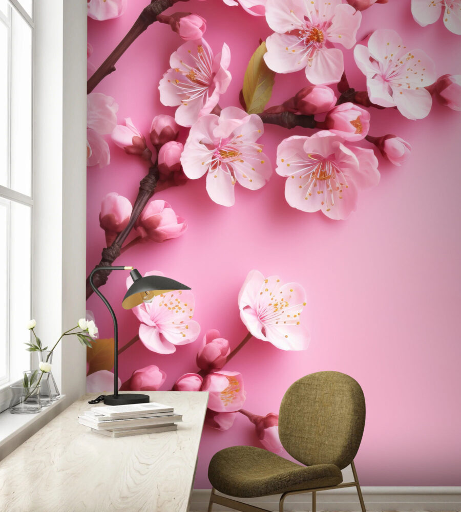 Gruppe von rosa Blumen auf einem rosa Hintergrund