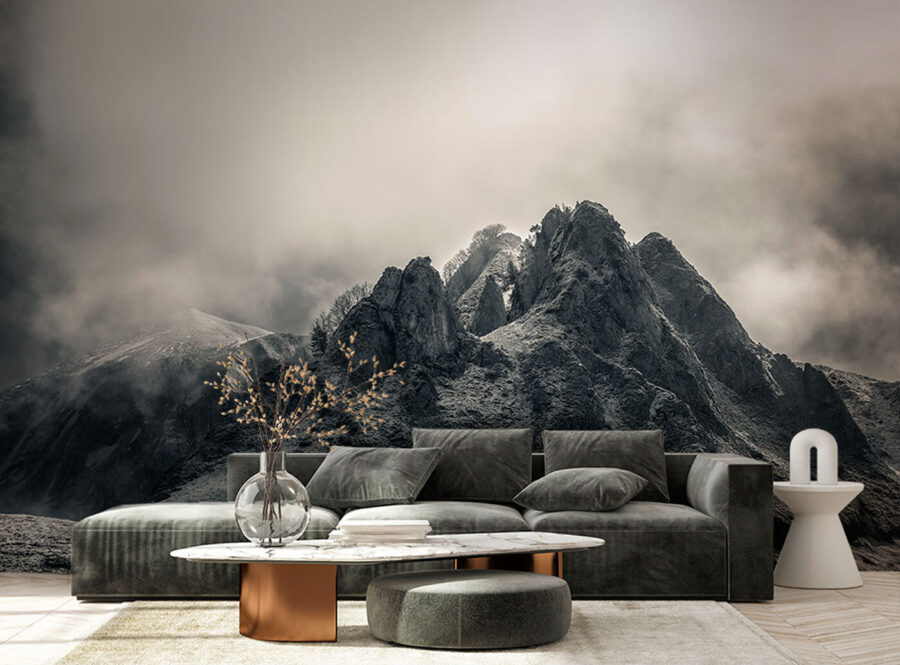 Fototapeten Berg mit Nebel und Wolken – Bild 3