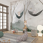 Fototapeten Eine Giraffe und ein Bär in Hängematten