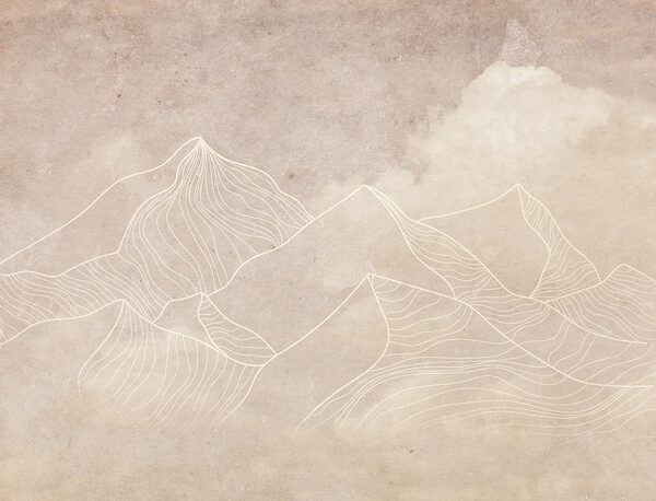 A drawing of mountains and clouds