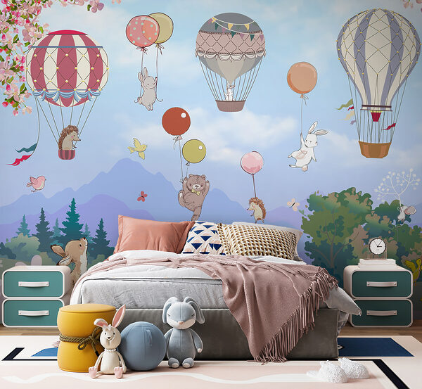 Ein Cartoon mit Tieren und Heißluftballons Ein Cartoon mit Tieren und Heißluftballons