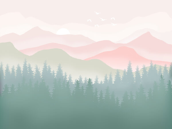 Eine Landschaft mit Bäumen und Bergen Eine Landschaft mit Bäumen und Bergen