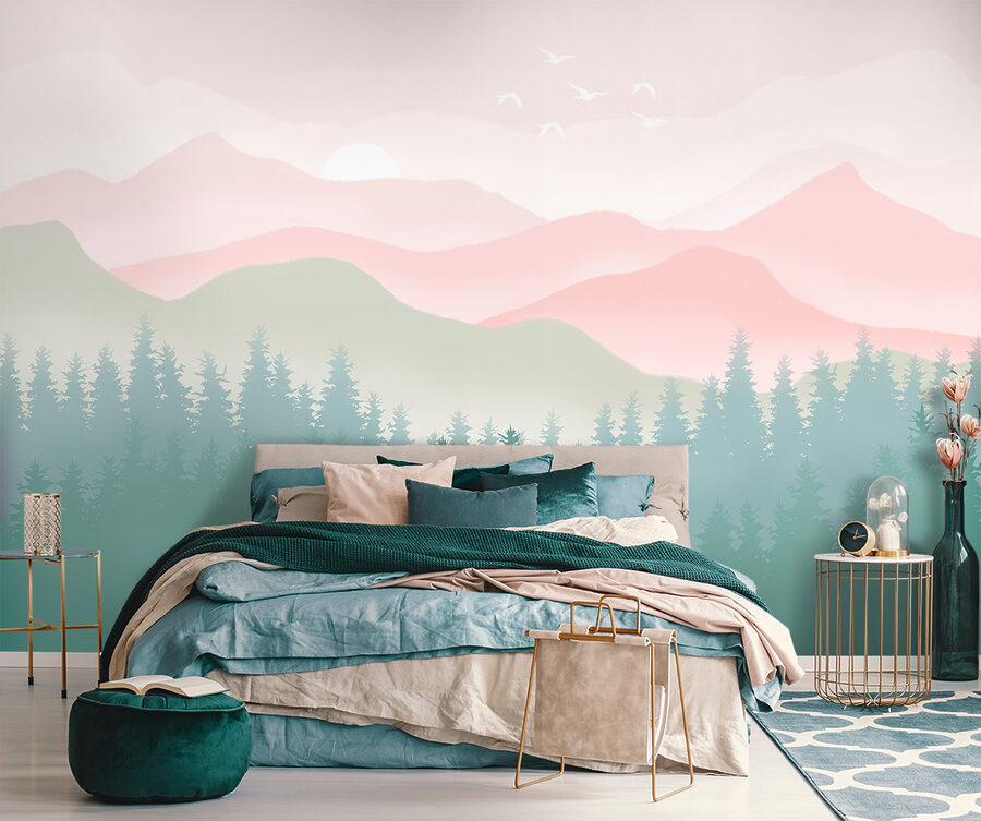 Eine Landschaft mit Bäumen und Bergen