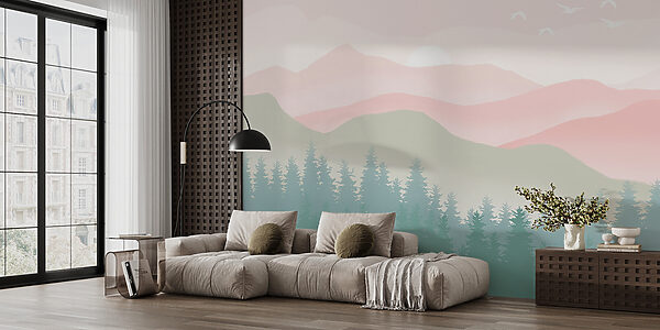 Eine Landschaft mit Bäumen und Bergen Eine Landschaft mit Bäumen und Bergen