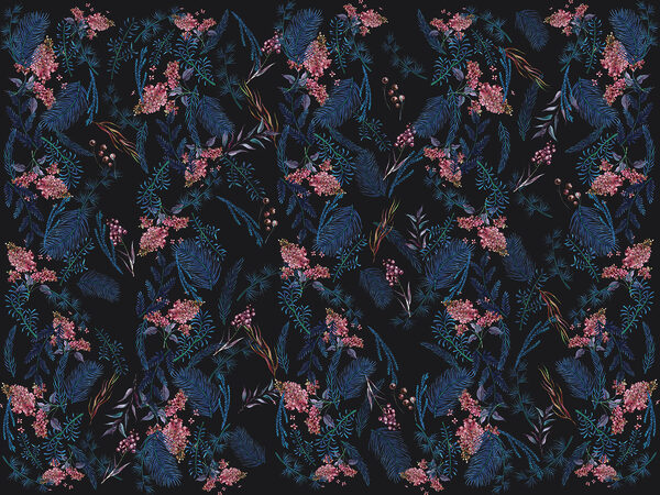 Ein Muster aus Blumen und Blättern Ein Muster aus Blumen und Blättern