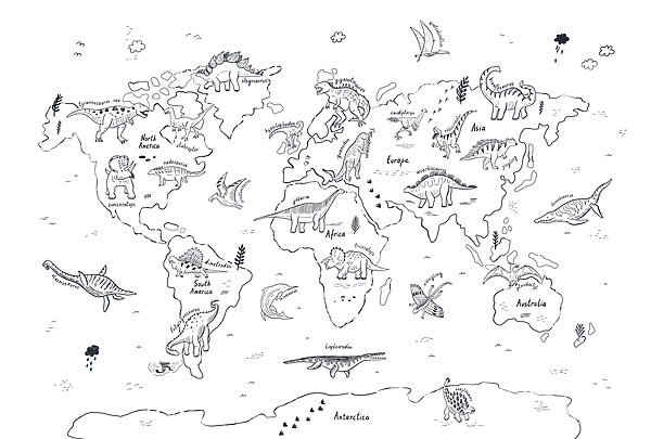 Eine Karte der Welt mit Dinosauriern Eine Karte der Welt mit Dinosauriern