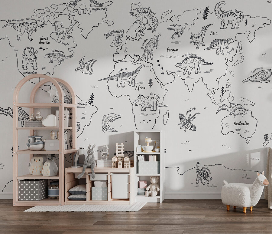 Eine Karte der Welt mit Dinosauriern