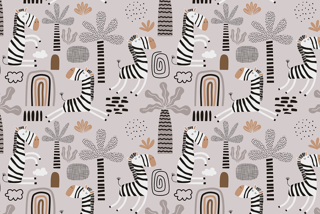 Ein Muster aus Zebras und Bäumen Ein Muster aus Zebras und Bäumen