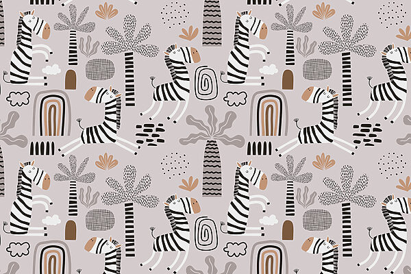 Ein Muster aus Zebras und Bäumen Ein Muster aus Zebras und Bäumen