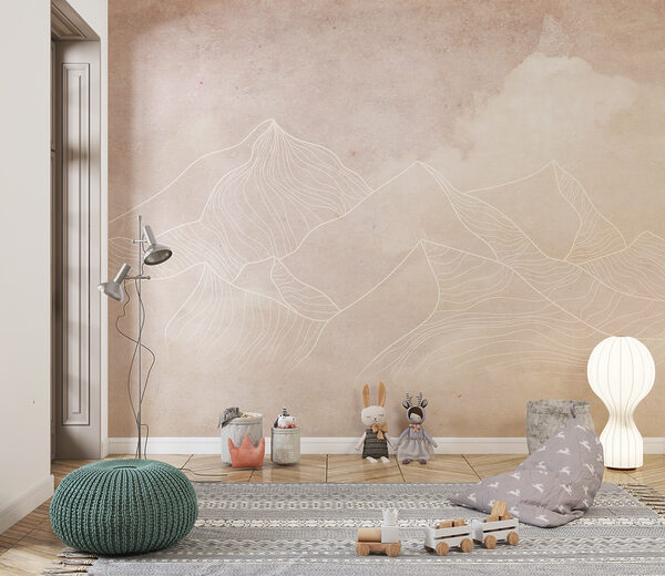 A drawing of mountains and clouds