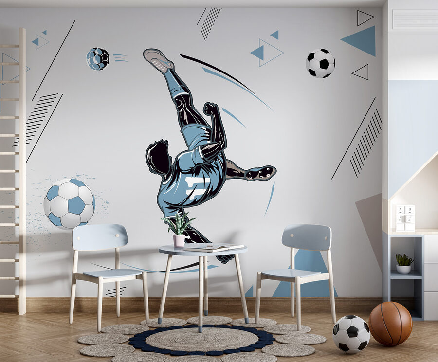Fototapeten Ein Fußballspieler, der einen Ball schießt