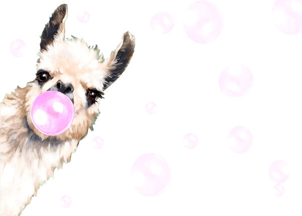 A llama blowing a bubble