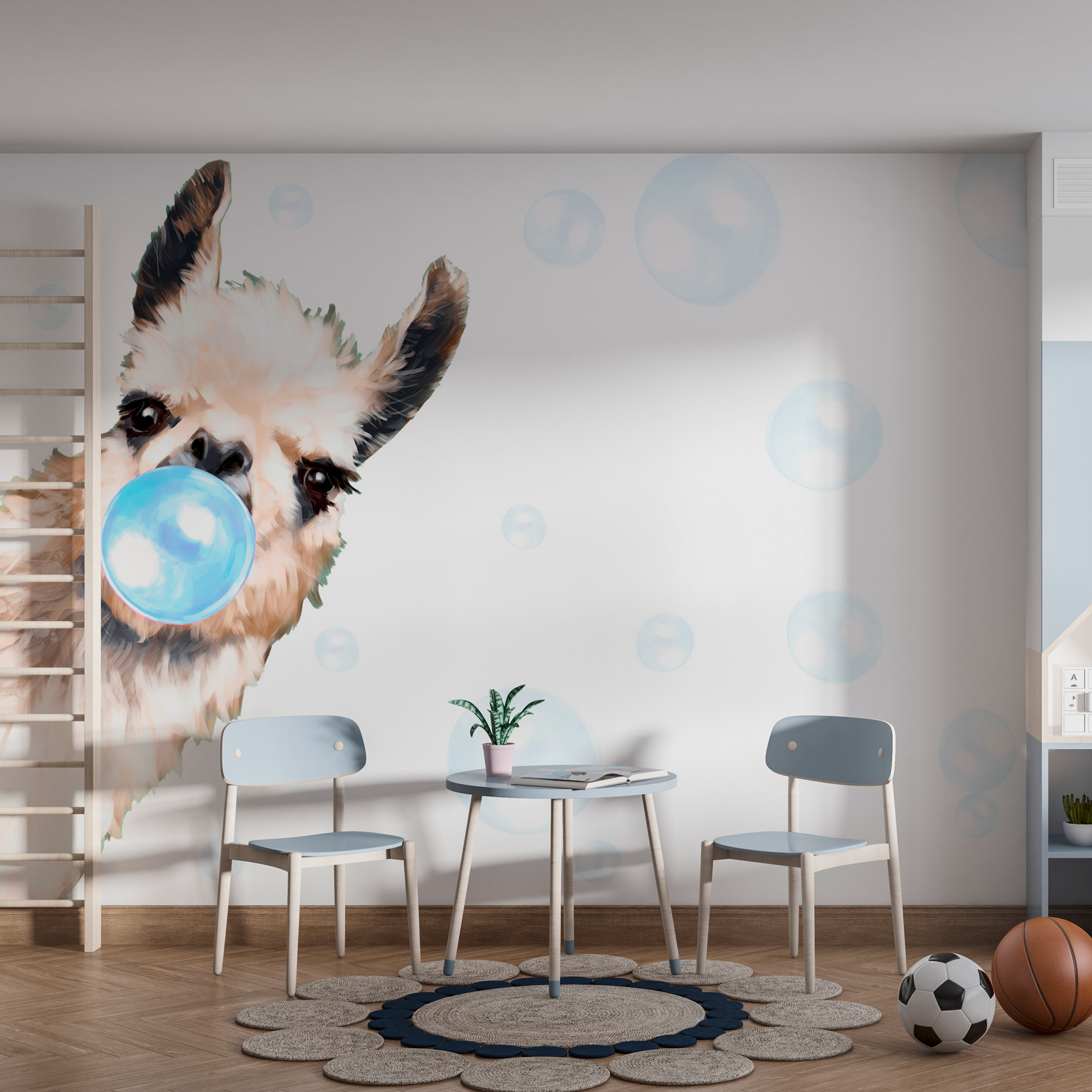 A llama blowing bubbles