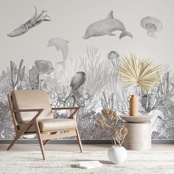 A sea life with fish and jellyfish