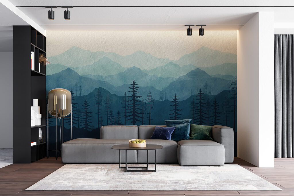 A landscape of mountains and trees