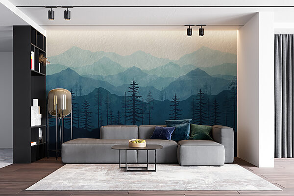 Eine Landschaft mit Bergen und Bäumen Eine Landschaft mit Bergen und Bäumen