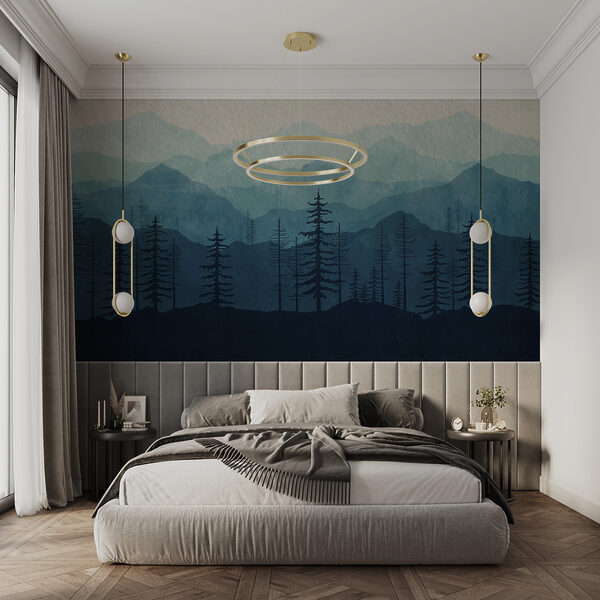 Eine Landschaft mit Bergen und Bäumen Eine Landschaft mit Bergen und Bäumen