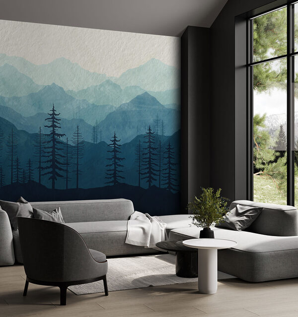 Eine Landschaft mit Bergen und Bäumen Eine Landschaft mit Bergen und Bäumen