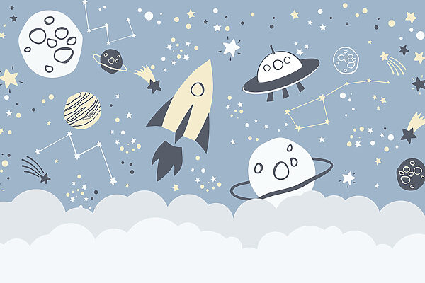 Eine Cartoon-Weltraumszene mit Planeten und Sternen Eine Cartoon-Weltraumszene mit Planeten und Sternen