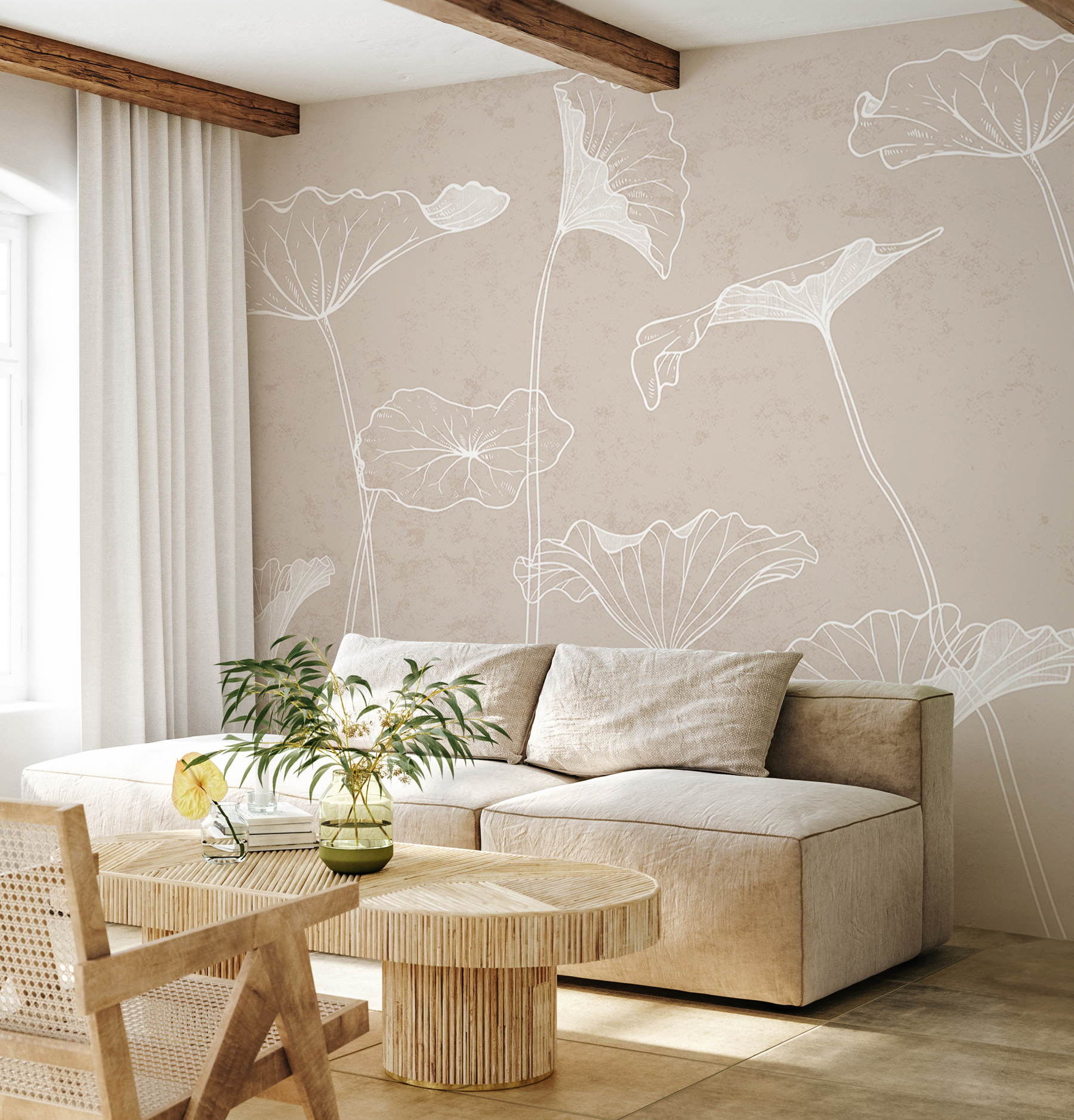 A white line drawing of flowers