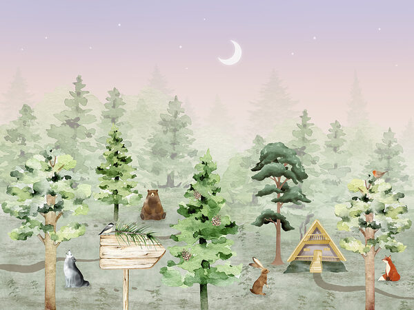 Eine Gruppe von Tieren in einem Wald Eine Gruppe von Tieren in einem Wald
