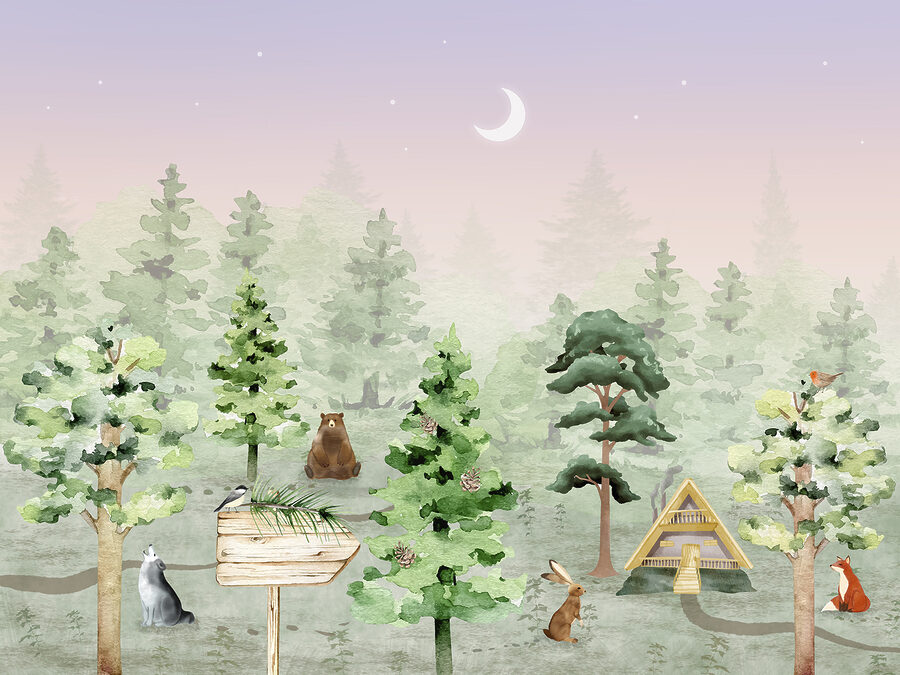 Eine Gruppe von Tieren in einem Wald Eine Gruppe von Tieren in einem Wald